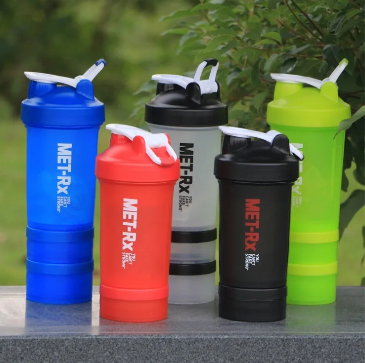 Plastic Cup Three Layer Packing Cup Outdoor Hand Protein Powder Shake Cup Send Mixing Ball Portable Sports Bottle