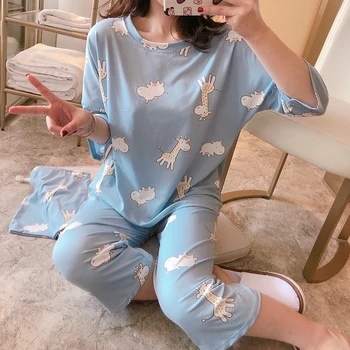 Spring New Arrival Good Quality Pajama Sets Summer Short Sleeve Cropped Trousers Pyjamas Loose Comfort Night Sleepwear Pijama
Spring New Arrival Good Quality Pajama Sets Summer Short Sleeve Cropped Trousers Pyjamas Loose Comfort Night Sleepwear Pijama