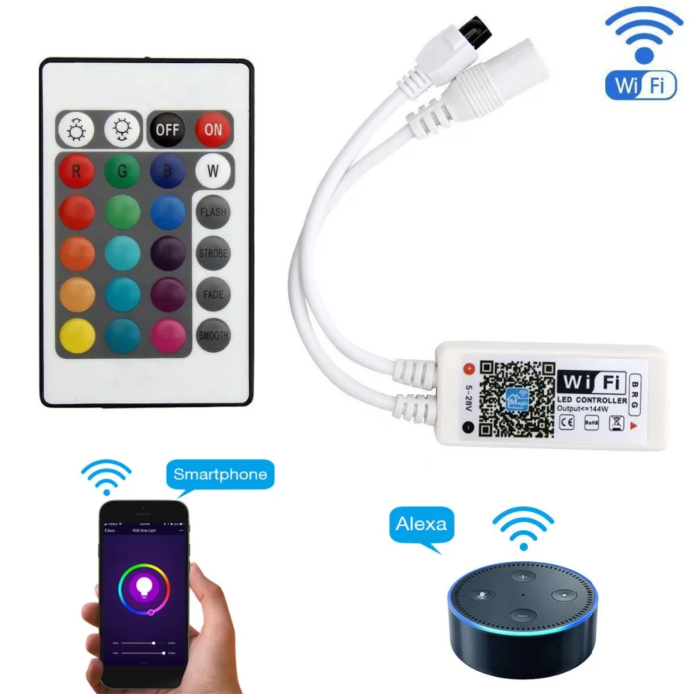 Smart Wifi RGB RGBW LED Controller Dimmer DC 5V-28V Alexa Voice Magic Home APP Timer Music IR Remote Controller for LED Strips
Smart Wifi RGB RGBW LED Controller Dimmer DC 5V-28V Alexa Voice Magic Home APP Timer Music IR Remote Controller for LED Strips