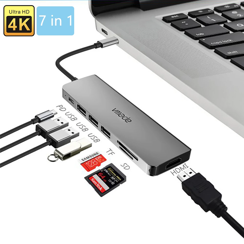 USB C HUB 7 in 1 USB HUB to USB 3.0 HDMI Adapter support MacBook Pro Air 4K HD Video Output 100W PD Power Supply Card Reader
USB C HUB 7 in 1 USB HUB to USB 3.0 HDMI Adapter support MacBook Pro Air 4K HD Video Output 100W PD Power Supply Card Reader