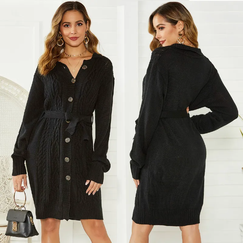 Winter 2019 Vneck Single Breasted Waist Belt Women Cardigan Sweaters Woman Twist Knee Kardigan Sweater Dress Fall Knitted Sweter
Winter 2019 Vneck Single Breasted Waist Belt Women Cardigan Sweaters Woman Twist Knee Kardigan Sweater Dress Fall Knitted Sweter