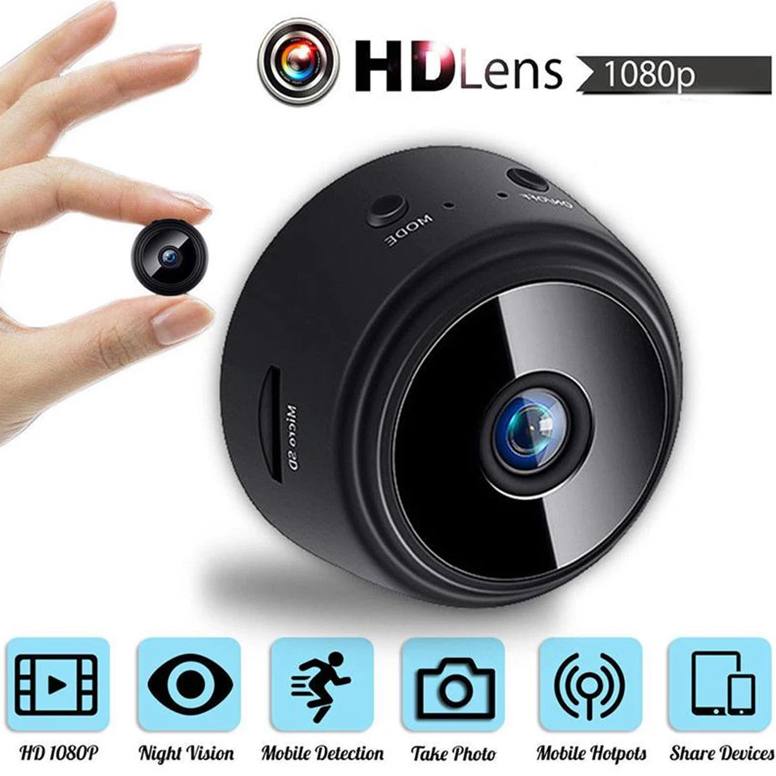A9 1080P Wifi Mini Camera Home Security P2P Camera WiFi Night Vision Wireless Surveillance Camera Remote Monitor Phone App
A9 1080P Wifi Mini Camera Home Security P2P Camera WiFi Night Vision Wireless Surveillance Camera Remote Monitor Phone App