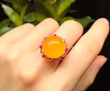 

bijoux femme 2020 amber anillos joyeria fina Sterling silver plated rose gold inlaid with pure natural Russian material