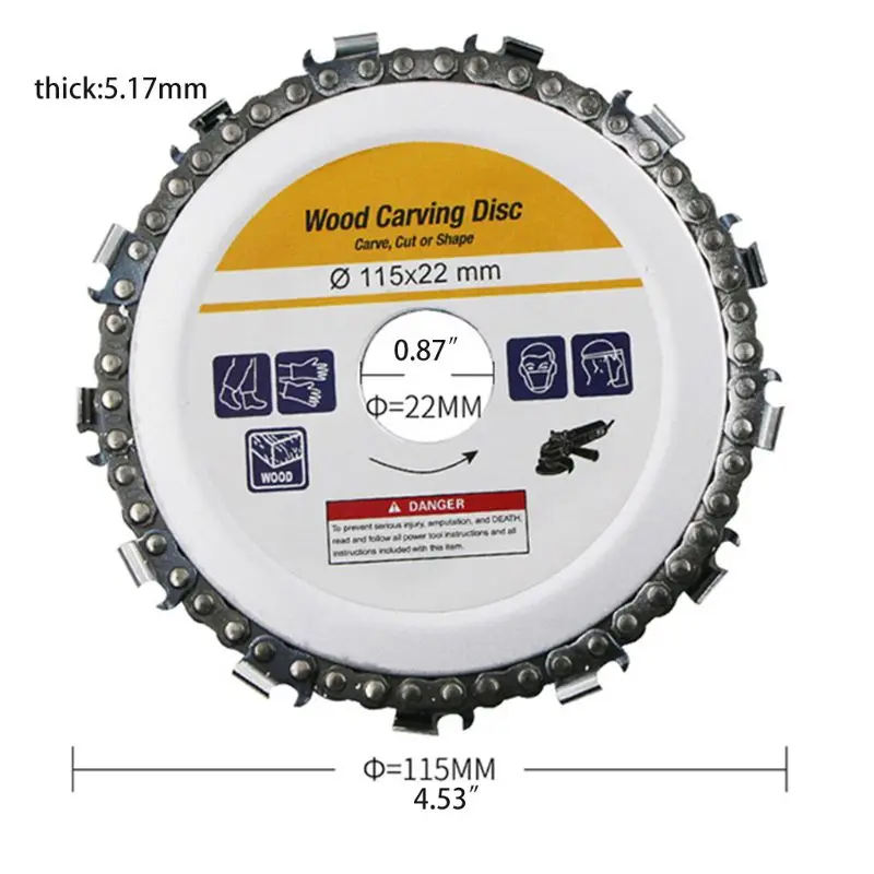 4.5 inch Grinder Chain Disc Wood Carving Disc Circular Saw Blade and Chain 22 Tooth Fine Shaping Disc for 4-1/2 inch Angle Grind
4.5 inch Grinder Chain Disc Wood Carving Disc Circular Saw Blade and Chain 22 Tooth Fine Shaping Disc for 4-1/2 inch Angle Grind