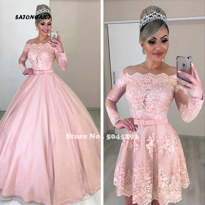 2020 Unique Tulle Off-the-shoulder Neckline 2 In 1 Wedding Dresses Long Sleeves & Bowknot & Detachable Skirt Pink Bridal Dress
2020 Unique Tulle Off-the-shoulder Neckline 2 In 1 Wedding Dresses Long Sleeves & Bowknot & Detachable Skirt Pink Bridal Dress