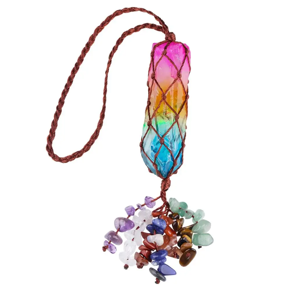 TUMBEELLUWA Colorful Titanium Crystal Column with Chakra Stone Tassel Hanging Decor Healing Crystal Point Home Fengshui Ornament
TUMBEELLUWA Colorful Titanium Crystal Column with Chakra Stone Tassel Hanging Decor Healing Crystal Point Home Fengshui Ornament