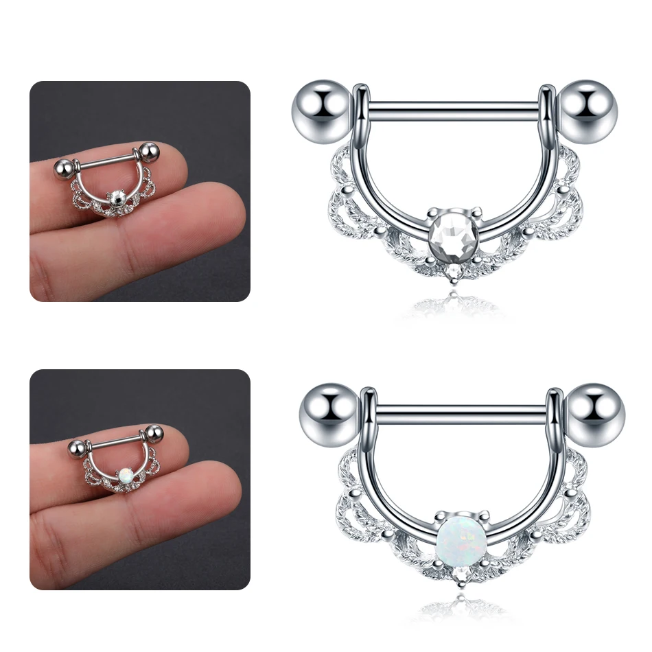 

1PC Steel Fashion Barbell Nipple Rings Piercing Bar Rings Jewelry Opal Gem Nipple Mamilo Piercing Charming Jewelry For Women 14G