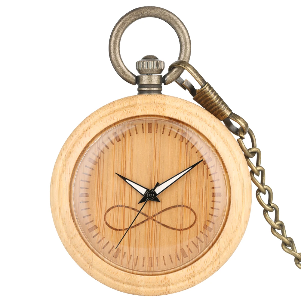 

Bamboo Large Pocket Watch Men Infinite Mathematical Symbol Dial Bronze Rough Chain Pendant Watch for Female relogio de bolso