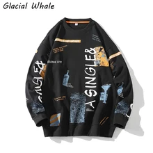 

GlacialWhale Mens Crewneck Sweatshirt Men Graffiti Print Oversized Japanese Streetwear Black Hoodie Men Sweatshirts Hoodies Male