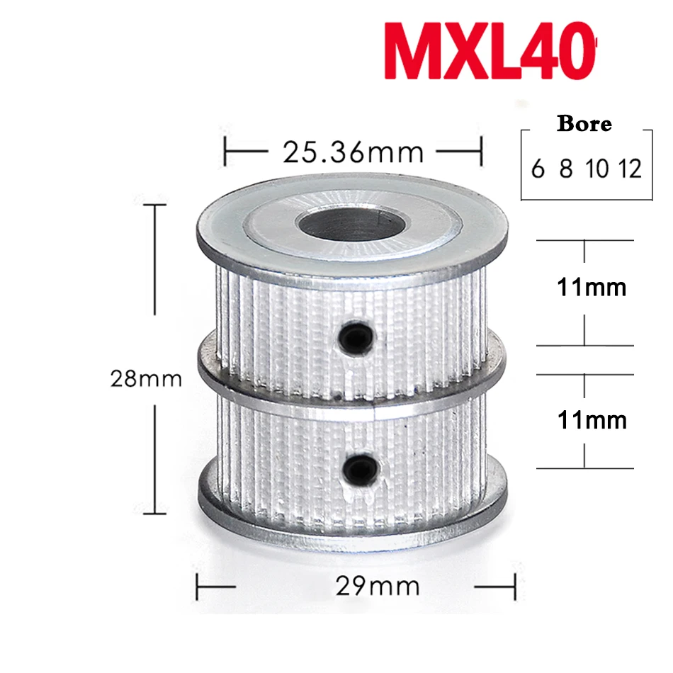 1Pcs MXL40 Tooth Timing Pulley Double Round-Headed Synchronous Wheel Gear Width 11mm Bore 6mm 8mm 10mm 12mm
1Pcs MXL40 Tooth Timing Pulley Double Round-Headed Synchronous Wheel Gear Width 11mm Bore 6mm 8mm 10mm 12mm