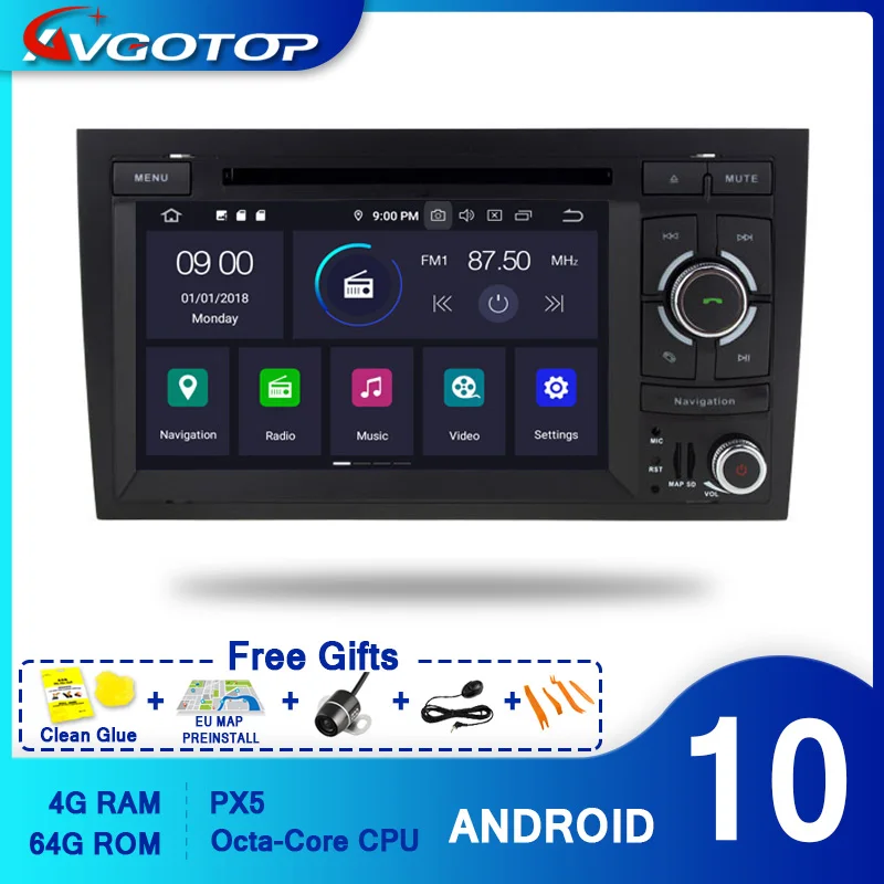 Автомобильный DVD-плеер AVGOTOP Android 10 мультимедийный плеер для AUDI A4 2002-2008 Carplay GPS Wi-Fi