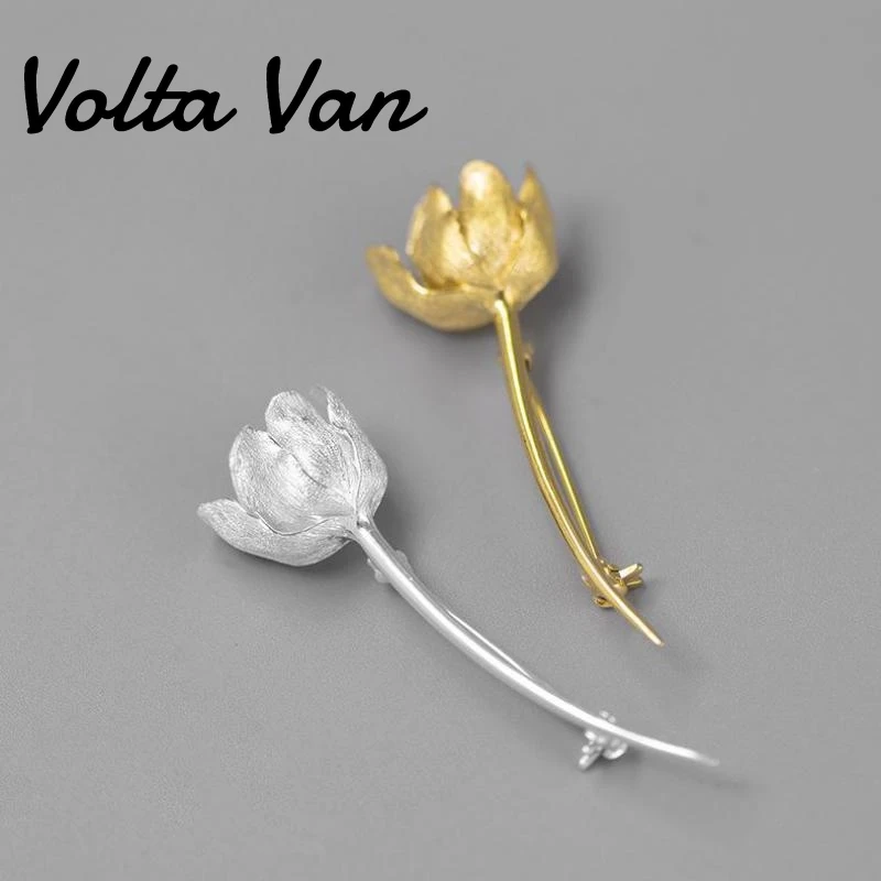 

Volta Van Women 925 Sterling Silver Brooches 2022 New Elegant Tulip Flower Classic Fine Jewelry Concise Anniversary Brooch