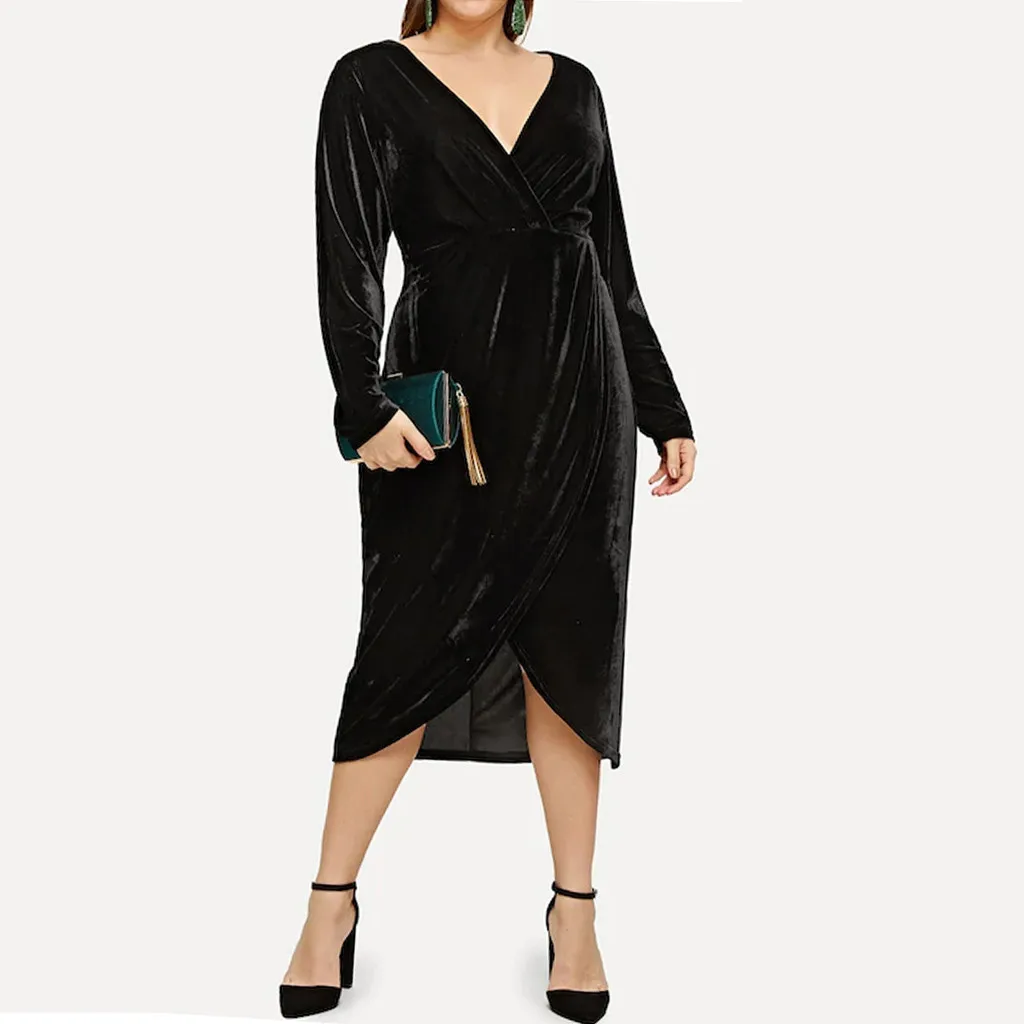 Plus size Winter Dress Velvet Casual Solid V-Neck Long Sleeve Split Loose Dress Elegant Ruched Drape Vintage Female Vestidos
Plus size Winter Dress Velvet Casual Solid V-Neck Long Sleeve Split Loose Dress Elegant Ruched Drape Vintage Female Vestidos
