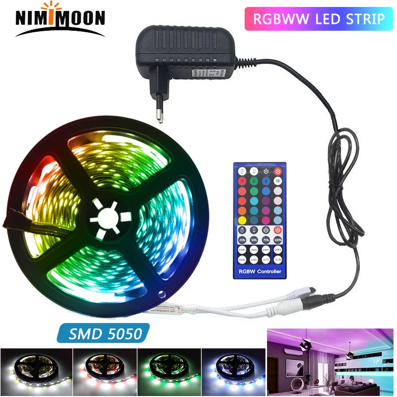 RGBW 5m 10m 15m LED Strip Light RGB Waterproof SMD 5050 RGBWW 60LEDs Diode Tape DC 12V WIFI/IR Remote Control+Adapter Room | Лампы и