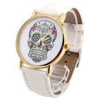 

Top Skull Women Watch Mexican Catrina Flowers Cross Pu Leather wristwatch Girl Vintage Fashion casual geneva style Reloj
