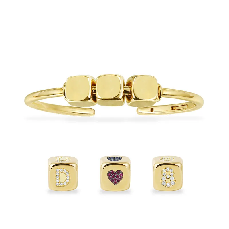 CUSTOMIZE BANGLE Custom Fashion Unique Yellow Gold Color Zircon Initial Letter Numeral Symbol Dice Open Cuff Bracelet for Women
CUSTOMIZE BANGLE Custom Fashion Unique Yellow Gold Color Zircon Initial Letter Numeral Symbol Dice Open Cuff Bracelet for Women