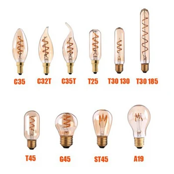 Dimmable Retro LED Spiral Filament Light Bulb 3W 2200K 110V/220V T25 C35 C32T C35T G45 ST45 T45 A19 T30Vintage Edison LED Lamp
Dimmable Retro LED Spiral Filament Light Bulb 3W 2200K 110V/220V T25 C35 C32T C35T G45 ST45 T45 A19 T30Vintage Edison LED Lamp