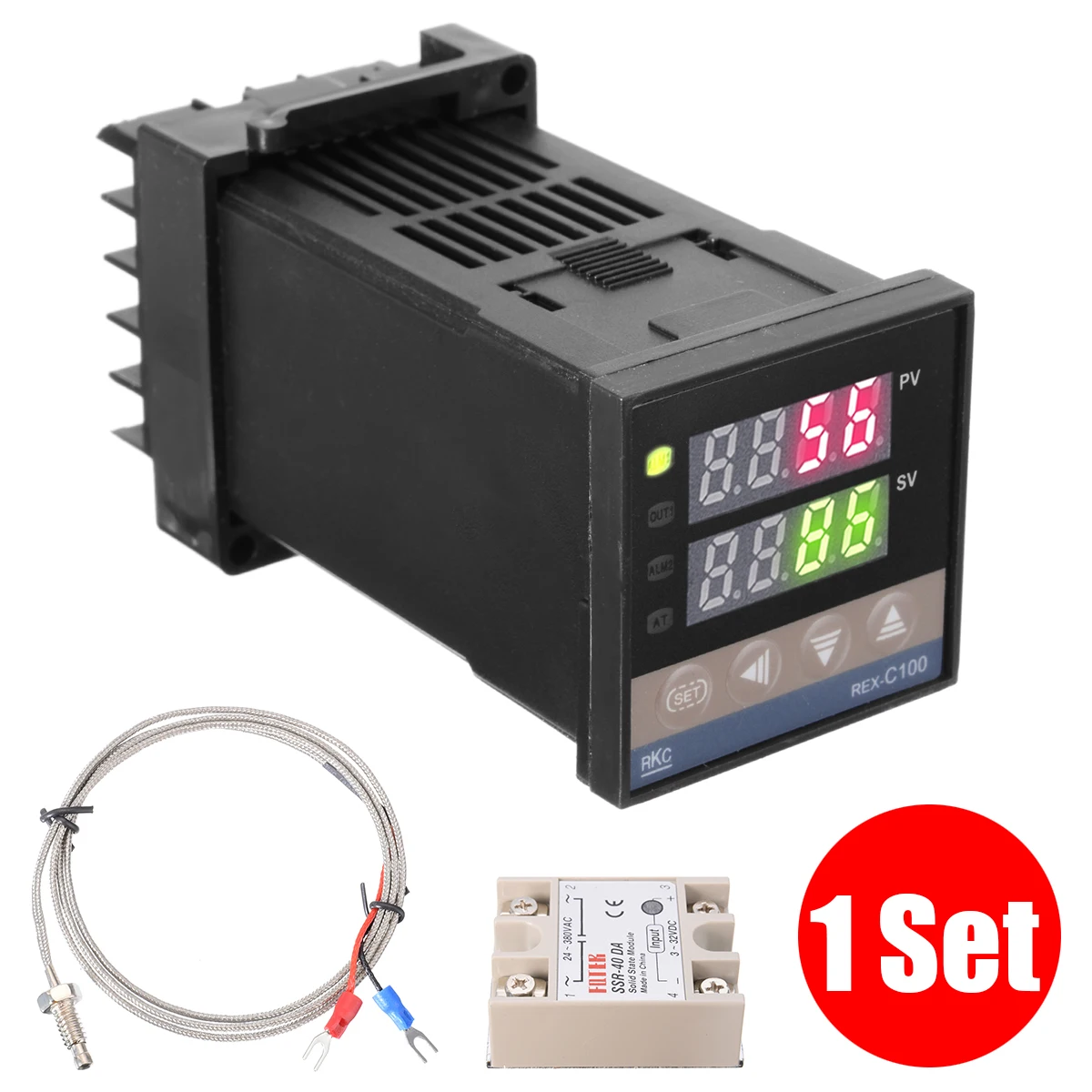 100-240V REX-C100 LCD PID Temperature Controller + Solid State Relay with K Thermocouple For Industrial/Heating/Cooling
100-240V REX-C100 LCD PID Temperature Controller + Solid State Relay with K Thermocouple For Industrial/Heating/Cooling