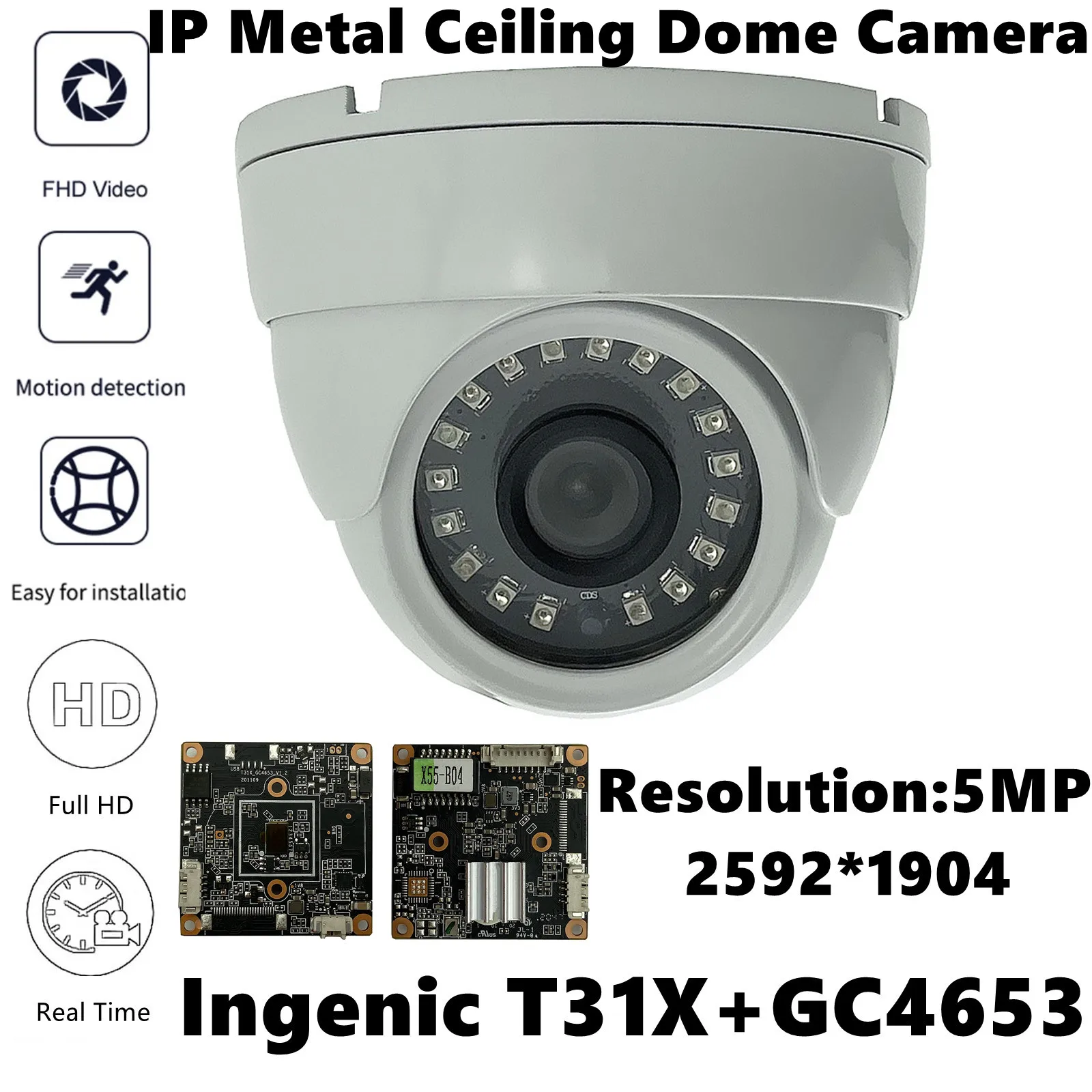 Купольная IP-камера T31X + GC4653 металлическая 5 МП 2592x1904 18 светодиодов инфракрасная ИК