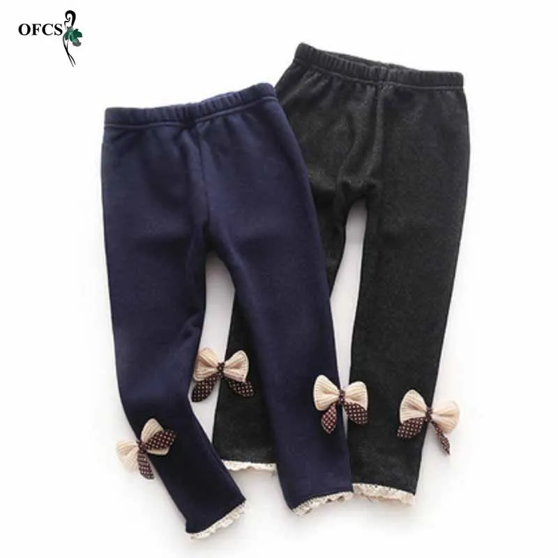 

Retail Teenagers High Quality Thick Warm Pants Spring Jean pants Bow Girls Leggings Kids Trousers Children Cheap Pants 3-10 Year