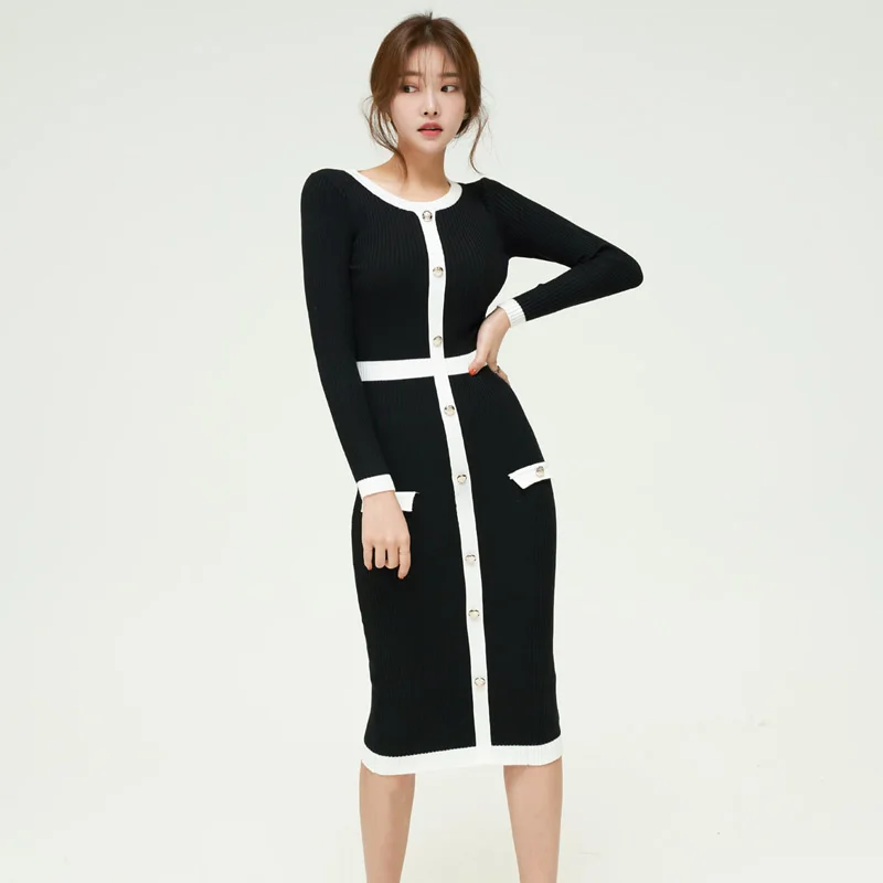Women Sweater Dress Office Ladies Thick O-neck Elegant Single-breasted Patchwork Female Knitted Vestidos 2020 Autumn vs507
Women Sweater Dress Office Ladies Thick O-neck Elegant Single-breasted Patchwork Female Knitted Vestidos 2020 Autumn vs507