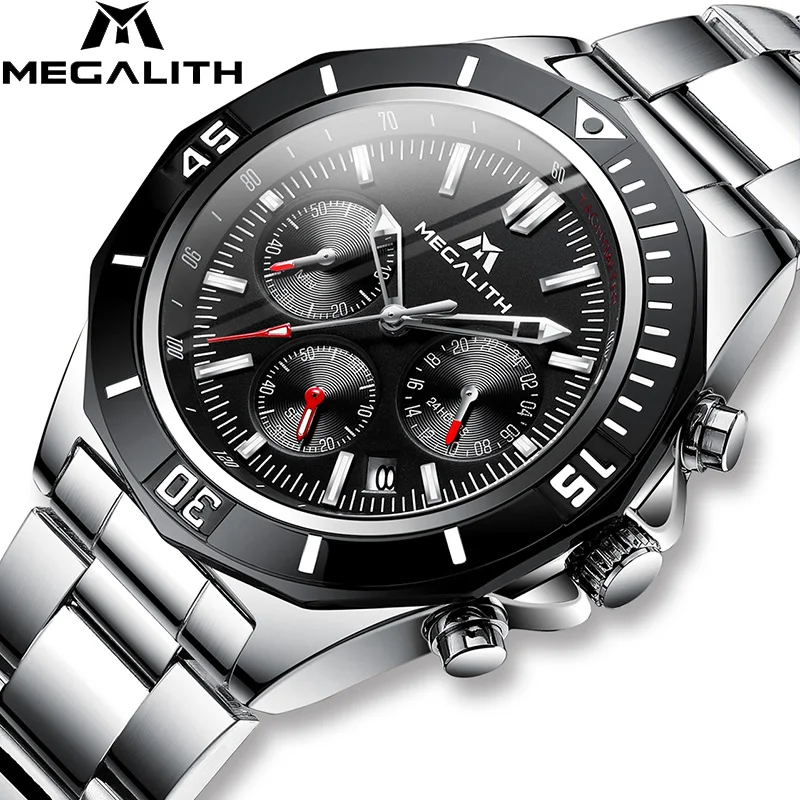Фото MEGALITH мужские часы Лидирующий бренд Роскошные Кварцевые из нержавеющей стали