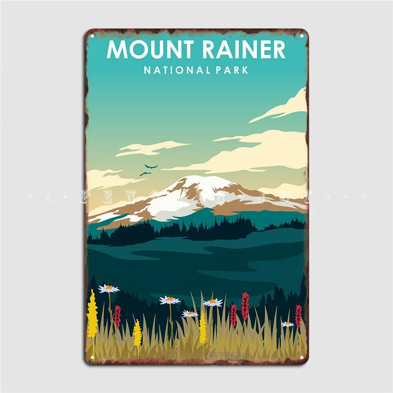 

Металлический плакат Гора Рейнера в национальном парке, плакаты для кинотеатра, гаража, клуба, бара, Забавный жестяной плакат
