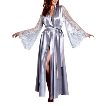 Women Sexy Long Sleeve Silk Nightgown Dresses Ladies Lace Transparent Sleeve V-Neck Tie Waist Satin Robe Dresses
Women Sexy Long Sleeve Silk Nightgown Dresses Ladies Lace Transparent Sleeve V-Neck Tie Waist Satin Robe Dresses