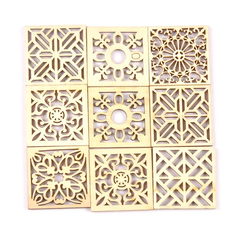 Description Picture 6 of item10PCS Mix flower Pattern Wooden Square Arts Crafts DIY Decoration Birthday Wedding Display Decor mt2523