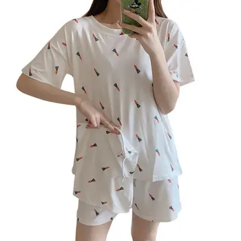 MISSKY Women Pajama Set Summer Thin Sleepwear Short Sleeve Tops Shorts Home Suit with Cloth Bag Female Homewear New 
MISSKY Women Pajama Set Summer Thin Sleepwear Short Sleeve Tops Shorts Home Suit with Cloth Bag Female Homewear New