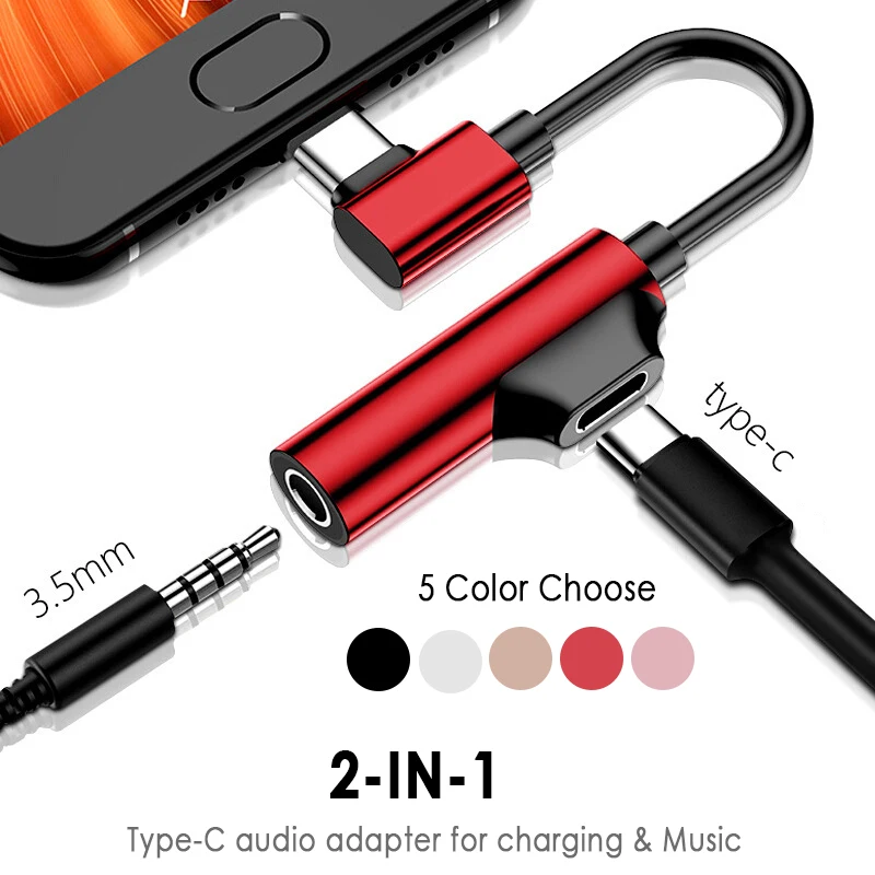 2 In 1 Type C 3.5mm AUX Adapter USB To 3.5 Plug Headphone Jack 3 5 Splitter Earphone Audio Convertor For Xiaomi 10 LG | Мобильные