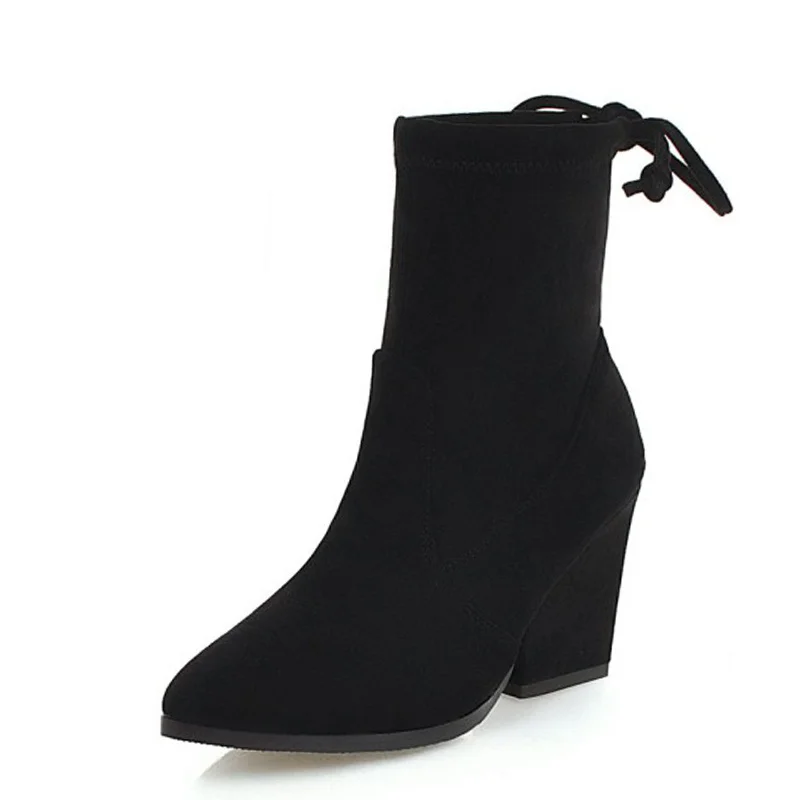 KALENMOS New Boots Women Block High Heel Flcok Ankle Boots Pionted Toe Black Office Booties Women Shoes Short Boots Size 34-43 
KALENMOS New Boots Women Block High Heel Flcok Ankle Boots Pionted Toe Black Office Booties Women Shoes Short Boots Size 34-43