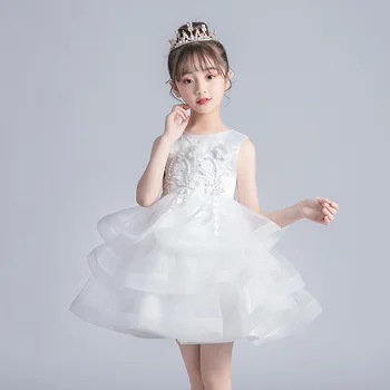 Glitz Summer White Layers Sleeveless Pearl Floral Little Girls Wedding Dress Kids Puffy Baptism Banquet Feast Prom Gown 5 -12 Y 
Glitz Summer White Layers Sleeveless Pearl Floral Little Girls Wedding Dress Kids Puffy Baptism Banquet Feast Prom Gown 5 -12 Y