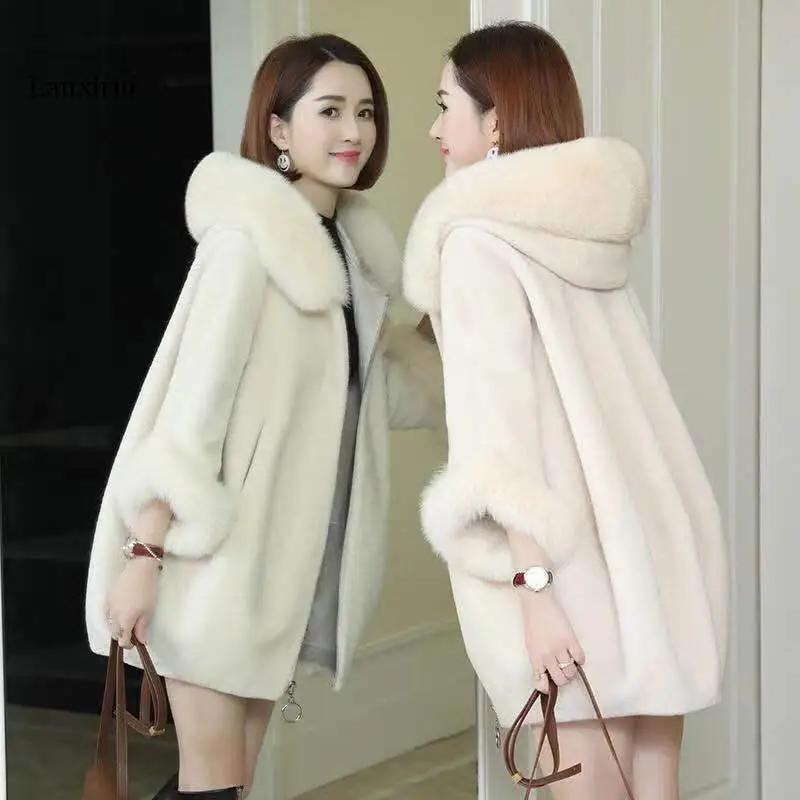 Новая зимняя одежда Lanxirui пальто из искусственного меха Женское средней длины с