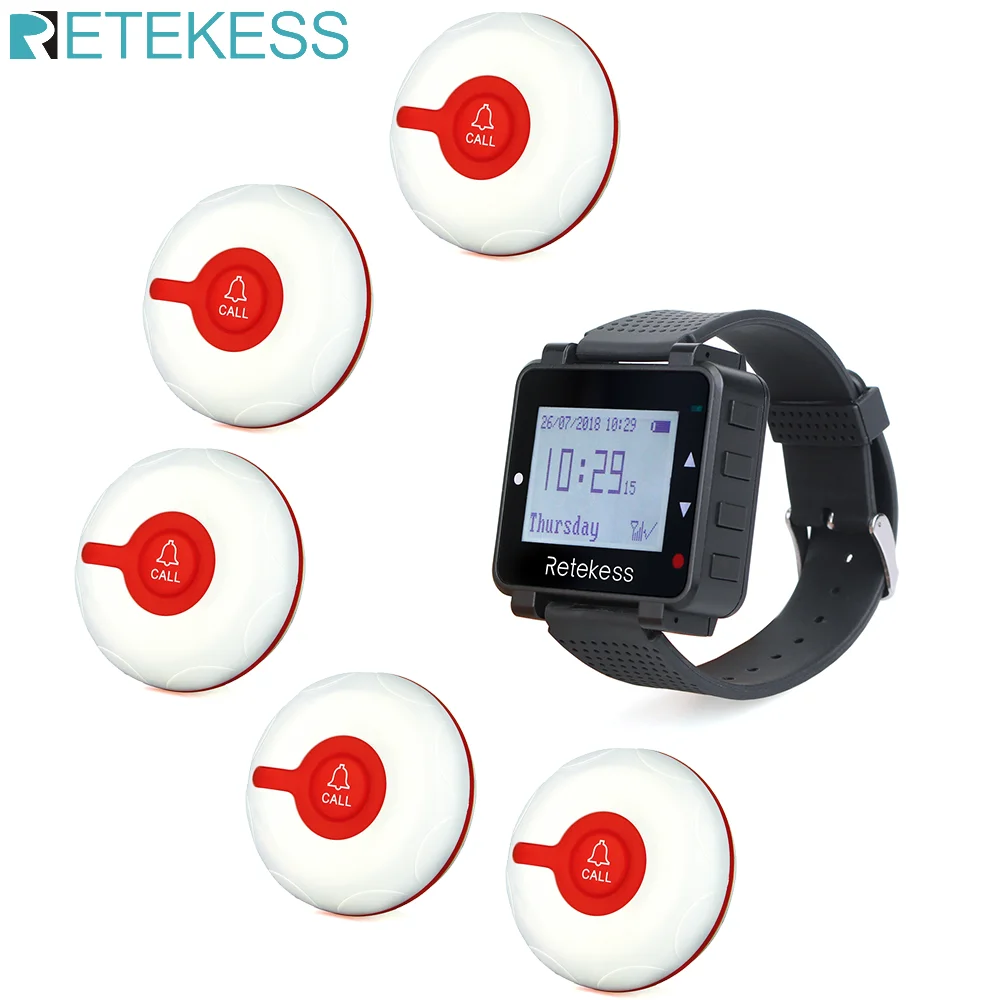 Retekess Call Waiter Wireless Calling System Restaurant Pager Watch Receiver+5 TD009 Call Buttons Customer Service
Retekess Call Waiter Wireless Calling System Restaurant Pager Watch Receiver+5 TD009 Call Buttons Customer Service