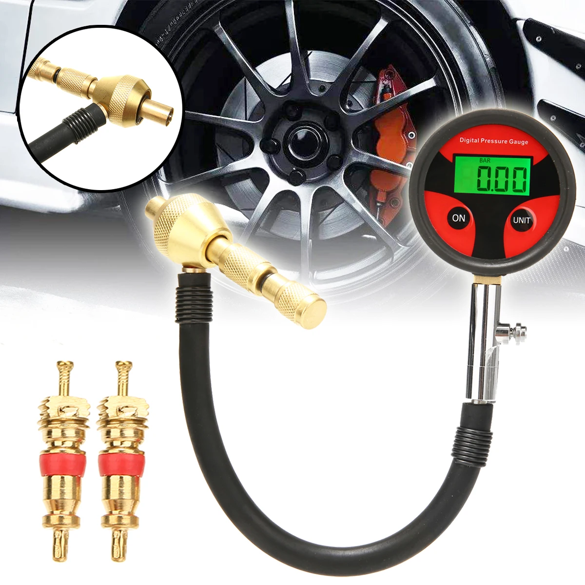 Mayitr 1pc Digital Rapid Tyre Tire Pressure Gauge Profession Car Bike Motorcycle Tyre Tester Deflator Tool 4WD 4x4+2 Tire Cores