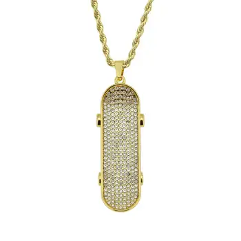 Hip Hop Full Rhinestones Paved Bling Iced Out Skateboard Pendants Necklace for Men Rapper Jewelry Gold Silver Color 
Hip Hop Full Rhinestones Paved Bling Iced Out Skateboard Pendants Necklace for Men Rapper Jewelry Gold Silver Color