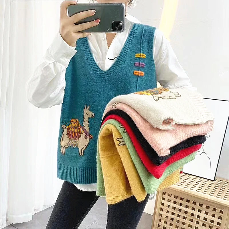 Fashion V-neck Sweater Vest Loose Pullovers Spring Autumn Cartoon Korean 2020 New Sweater Vest Cute Camel Pattern Oversized Vest
Fashion V-neck Sweater Vest Loose Pullovers Spring Autumn Cartoon Korean 2020 New Sweater Vest Cute Camel Pattern Oversized Vest