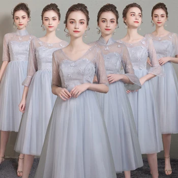 Light Gray Tulle Knee Length Bridesmaid Dresses with Lace 2020 Mixed Style Wedding Guest Dress vestido de festa
Light Gray Tulle Knee Length Bridesmaid Dresses with Lace 2020 Mixed Style Wedding Guest Dress vestido de festa