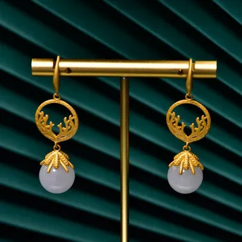 Earings Fashion Jewelry Restoring Ancient Ways Of Earring Bead Jade Pendant Female 925 Gold-plated Inlaid Earrings Milu Deer
Earings Fashion Jewelry Restoring Ancient Ways Of Earring Bead Jade Pendant Female 925 Gold-plated Inlaid Earrings Milu Deer