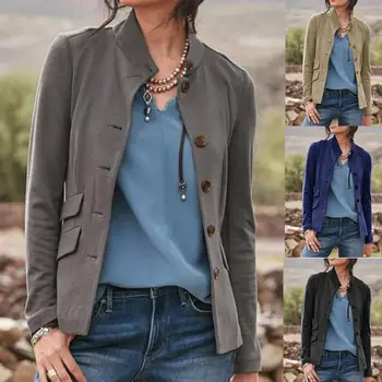Autumn Women Solid Color Stand Collar Long Sleeve Single Breasted Blazer Coat Button Pockets Casual Nylon for Women clothing
Autumn Women Solid Color Stand Collar Long Sleeve Single Breasted Blazer Coat Button Pockets Casual Nylon for Women clothing