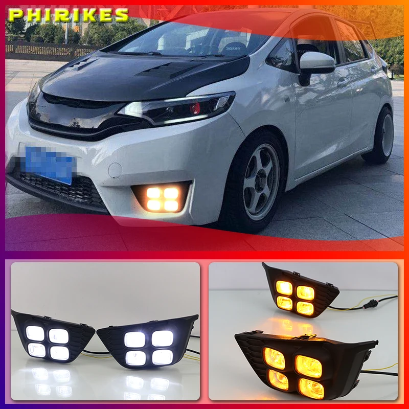 

1 Set LED Car DRL Daytime Running Lights With Turn Yellow Signal 12V ABS Fog Light For Honda JAZZ Fit 2014 2015 2016