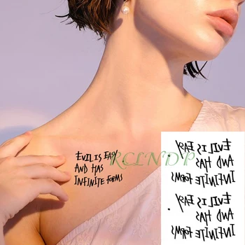 Waterproof Temporary Tattoo Sticker English Sentence "evil Is Easy and Has Infinite Forms" Flash Tatoo Fake Tatto for Women Men
Waterproof Temporary Tattoo Sticker English Sentence "evil Is Easy and Has Infinite Forms" Flash Tatoo Fake Tatto for Women Men