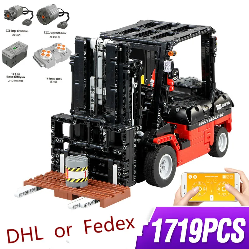 

MOC Technic series Motor Power Mobile Crane Forklift Mk II Car Model Building Kits Blocks Bricks Compatible With legoing 3681