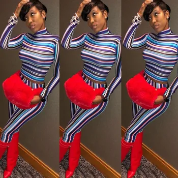 Autumn Women's Printed Long Sleeve Irregular Color Stripes Skinny Sexy Suit Skinny Casual Fashion T-shirt Plus Long Pants 2018
Autumn Women's Printed Long Sleeve Irregular Color Stripes Skinny Sexy Suit Skinny Casual Fashion T-shirt Plus Long Pants 2018