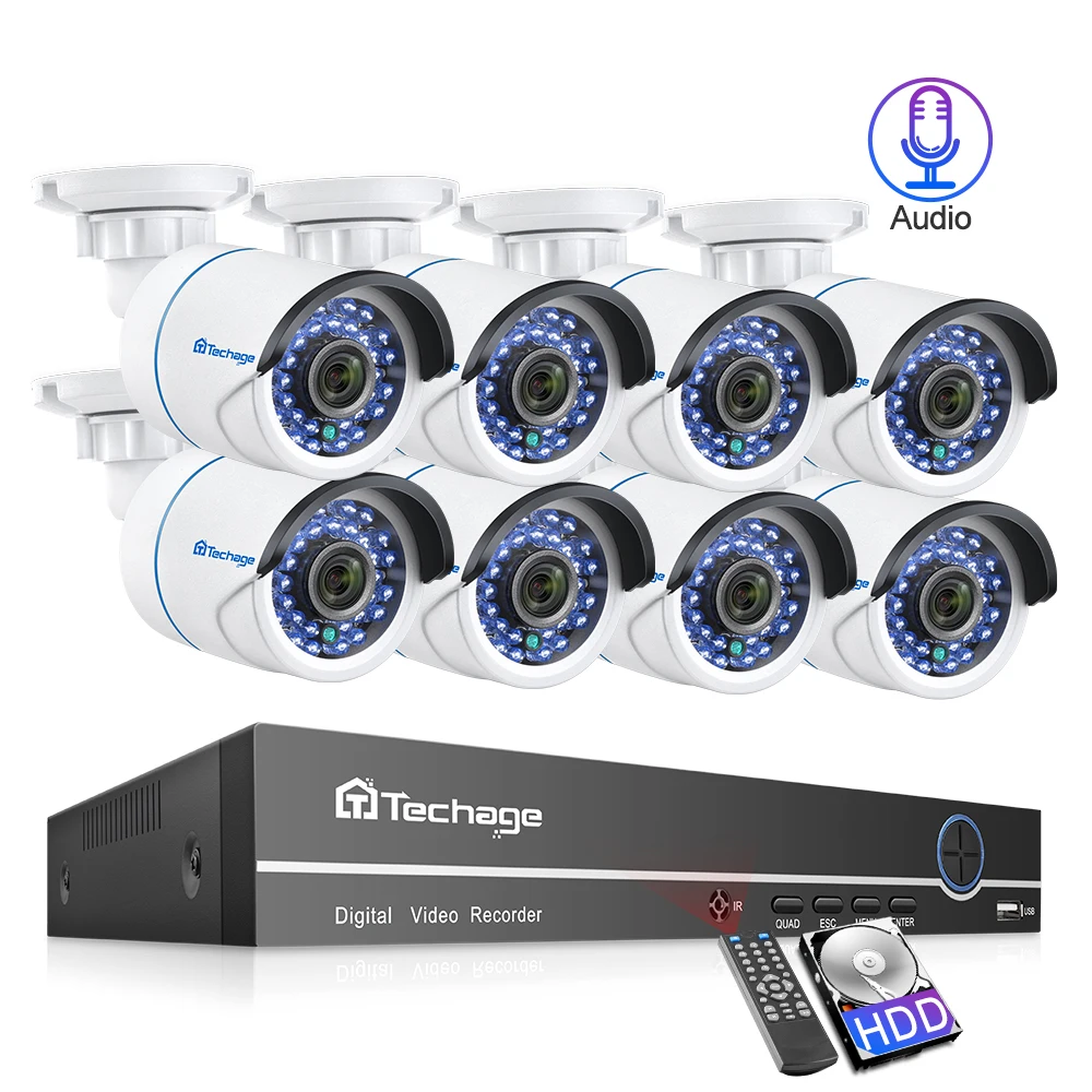 

Techage 8CH POE 1080P IP Camera CCTV Security NVR System 2mp Audio Sound Surveillance Kit Outdoor HD P2P Home Video Set 2TB HDD