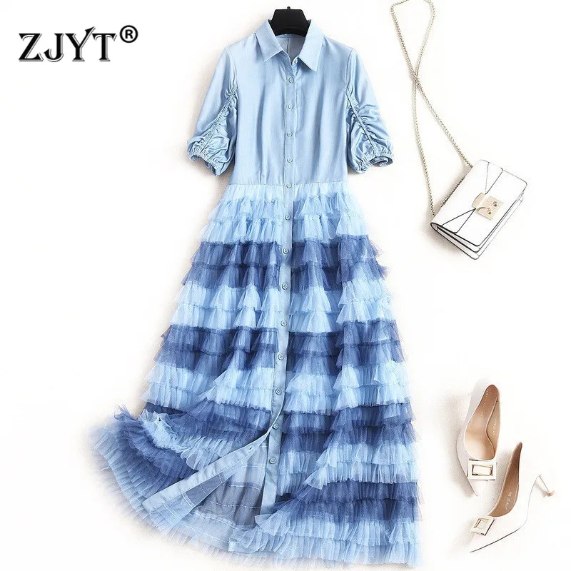 Spring Dresses for Women 2020 New Fashion Runway Designers Turn Down Collar Shirt Patchwork Ruffle Layered Tulle Cake Dress
Spring Dresses for Women 2020 New Fashion Runway Designers Turn Down Collar Shirt Patchwork Ruffle Layered Tulle Cake Dress