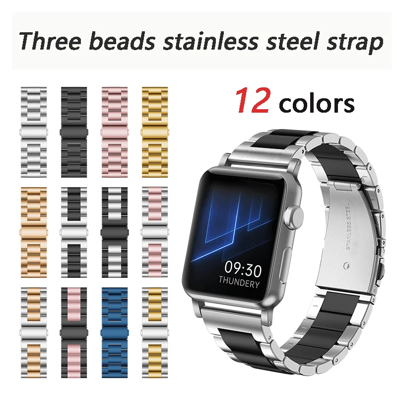 

Watchbands For apple watch strap 44mm 40mm 42mm 38mm Three stainless steel strap For apple watch se 7 6 5 4 3 2 1 UTHAI G15