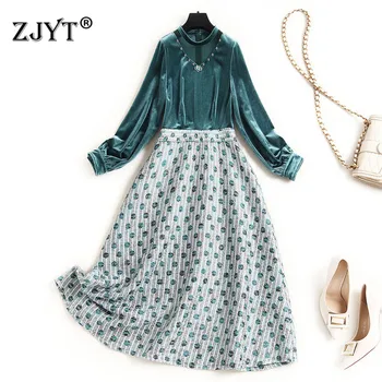 Elegant Lady Fashion Autumn Long Sleeve Velvet Patchwork Aline Print Jacquard Dress Womens Clothing 2020 New Female Vestidos 
Elegant Lady Fashion Autumn Long Sleeve Velvet Patchwork Aline Print Jacquard Dress Womens Clothing 2020 New Female Vestidos