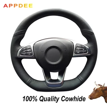 

Hand-stitched Black Genuine Leather Steering Wheel Cover for Mercedes-Benz C200 C250 C300 B250 B260 A200 A250 Sport CLA220
